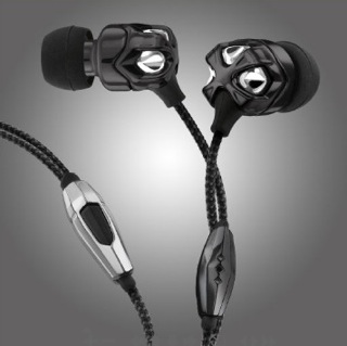 Vibe II headphones are made of black metal and fabric cord. They have a separate remote and a microphone attached to the cord, both made of steel