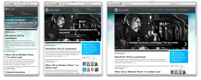 Sulava.com side adapts to window size from about 300 pixels to 1000 pixels